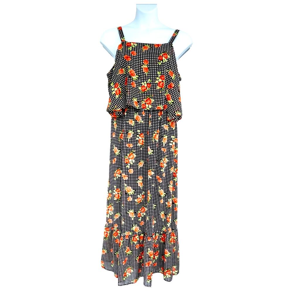 Baku Boho Cottagecore Tiered Maxi Dress L Floral Resort Vacation Wedding Guest